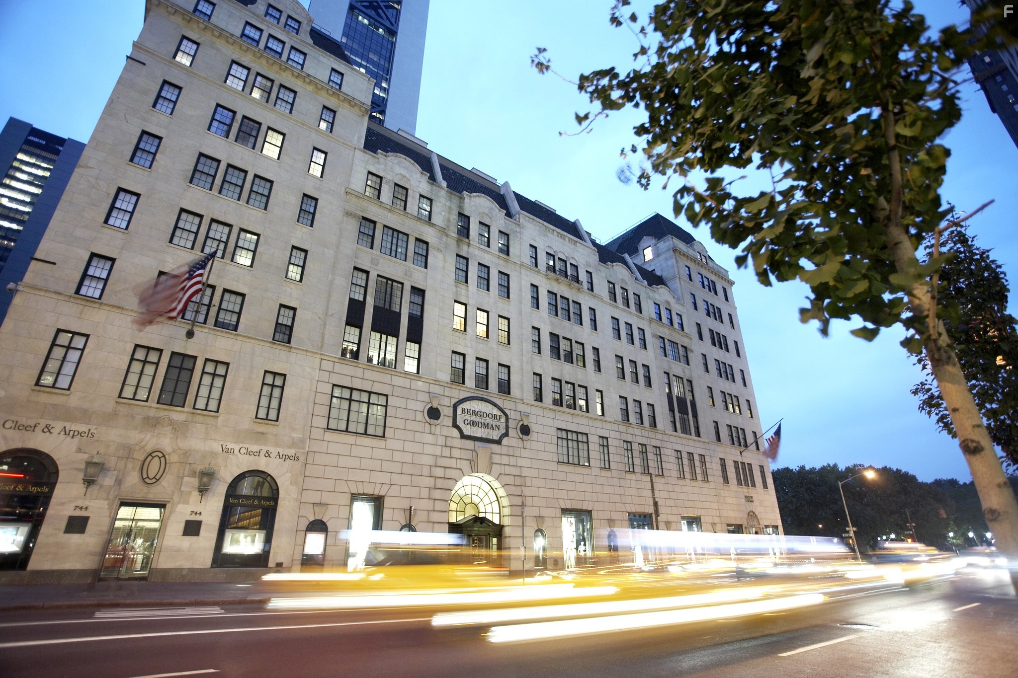 Fifth Ave. entrance of Bergdorf Goodman in the evening