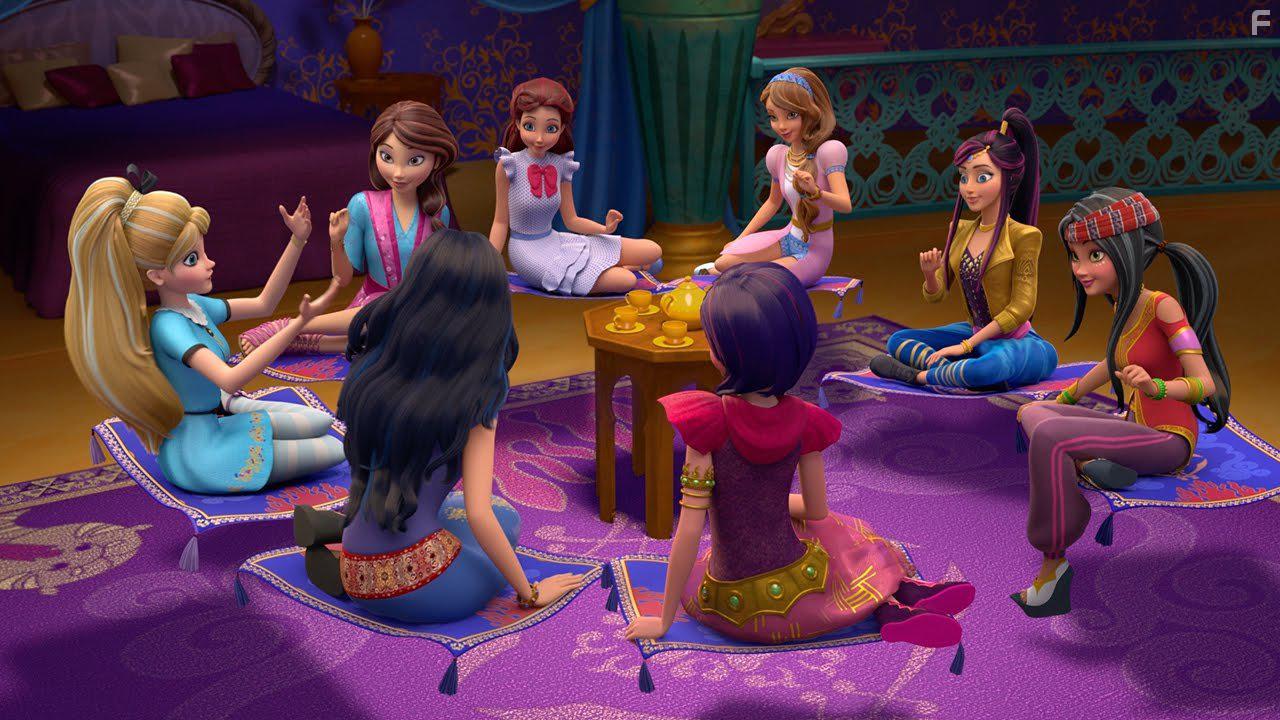 China Anne McClain, Ursula Taherian, Jennifer Veal, Dianne Doan, Dove Cameron, Sarah Jeffery, Sofia Carson, and Brenna D'Amico in Descendants: Wicked World (2015)