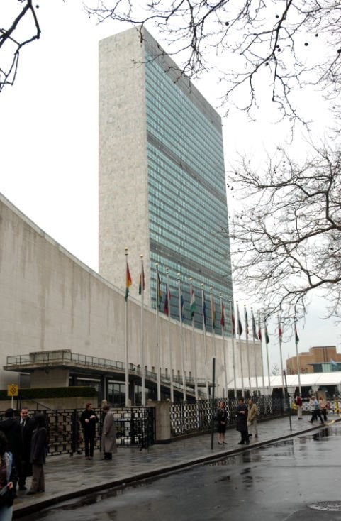 The U.N. headquarters as seen in The Interpreter, a suspenseful thriller of international intrigue set inside the political corridors of the United Nations and on the streets of New York.