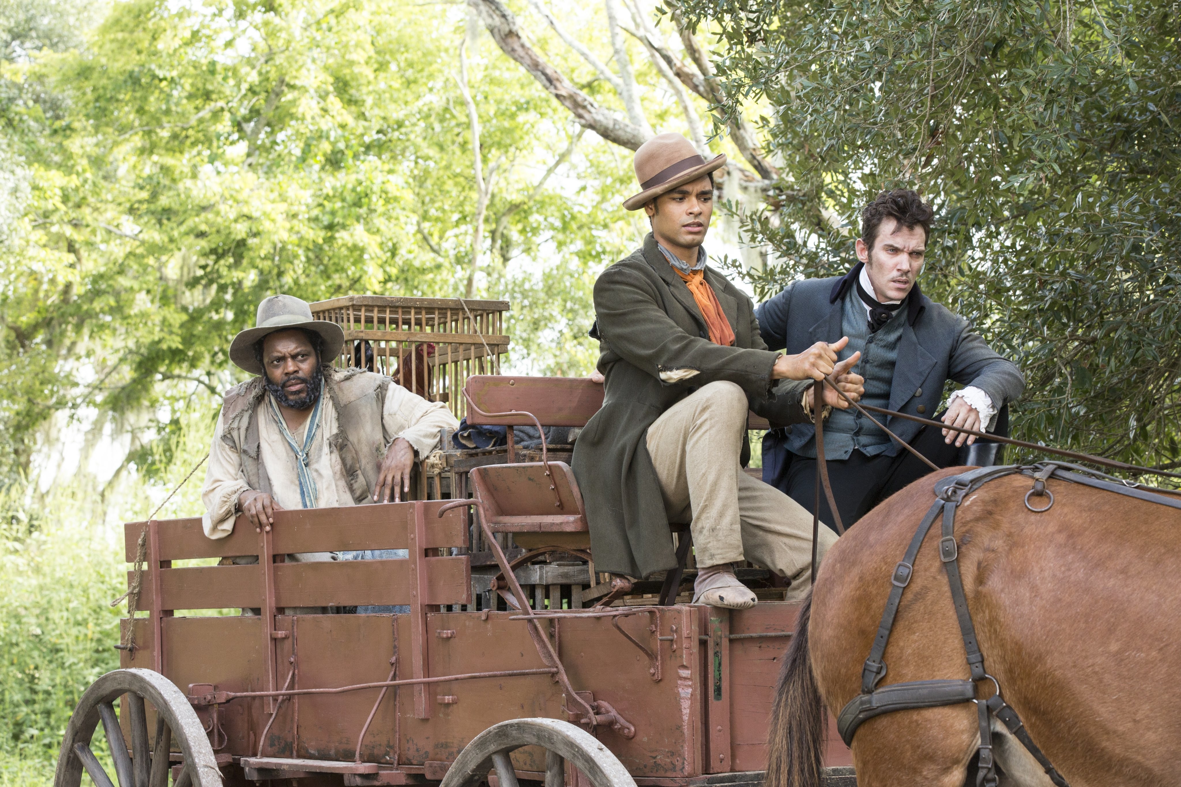 Jonathan Rhys Meyers, Chad L. Coleman, and Reg?-Jean Page in Корни (2016)