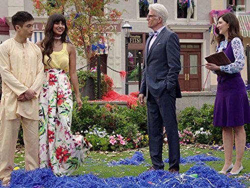 Ted Danson, Manny Jacinto, Jameela Jamil, and D'Arcy Carden in The Good Place (2016)