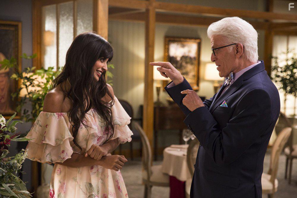 Ted Danson and Jameela Jamil in The Good Place (2016)