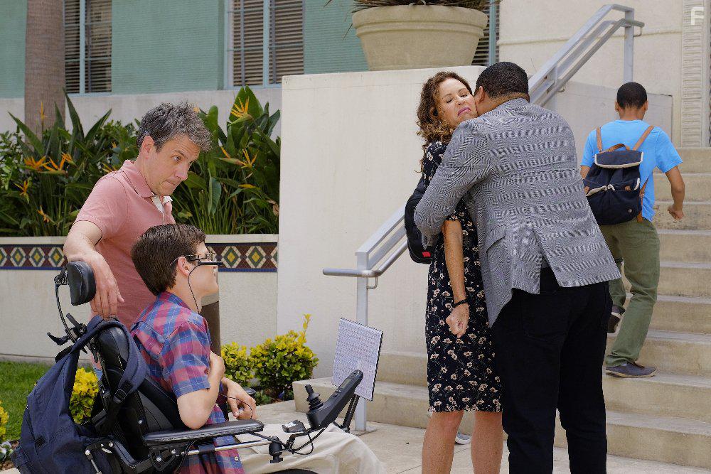 Minnie Driver, John Ross Bowie, and Micah Fowler in Speechless (2016)