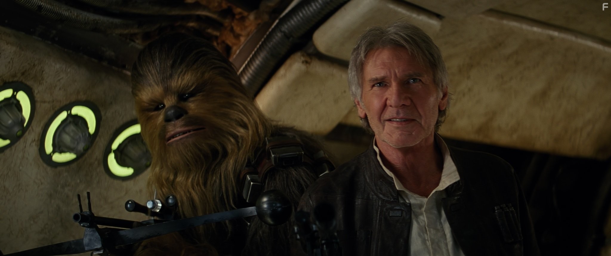 Harrison Ford and Peter Mayhew in Звёздные войны: Пробуждение Силы (2015)