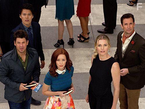 Noah Wyle, Rebecca Romijn, Lindy Booth, Christian Kane, and John Harlan Kim in The Librarians (2014)