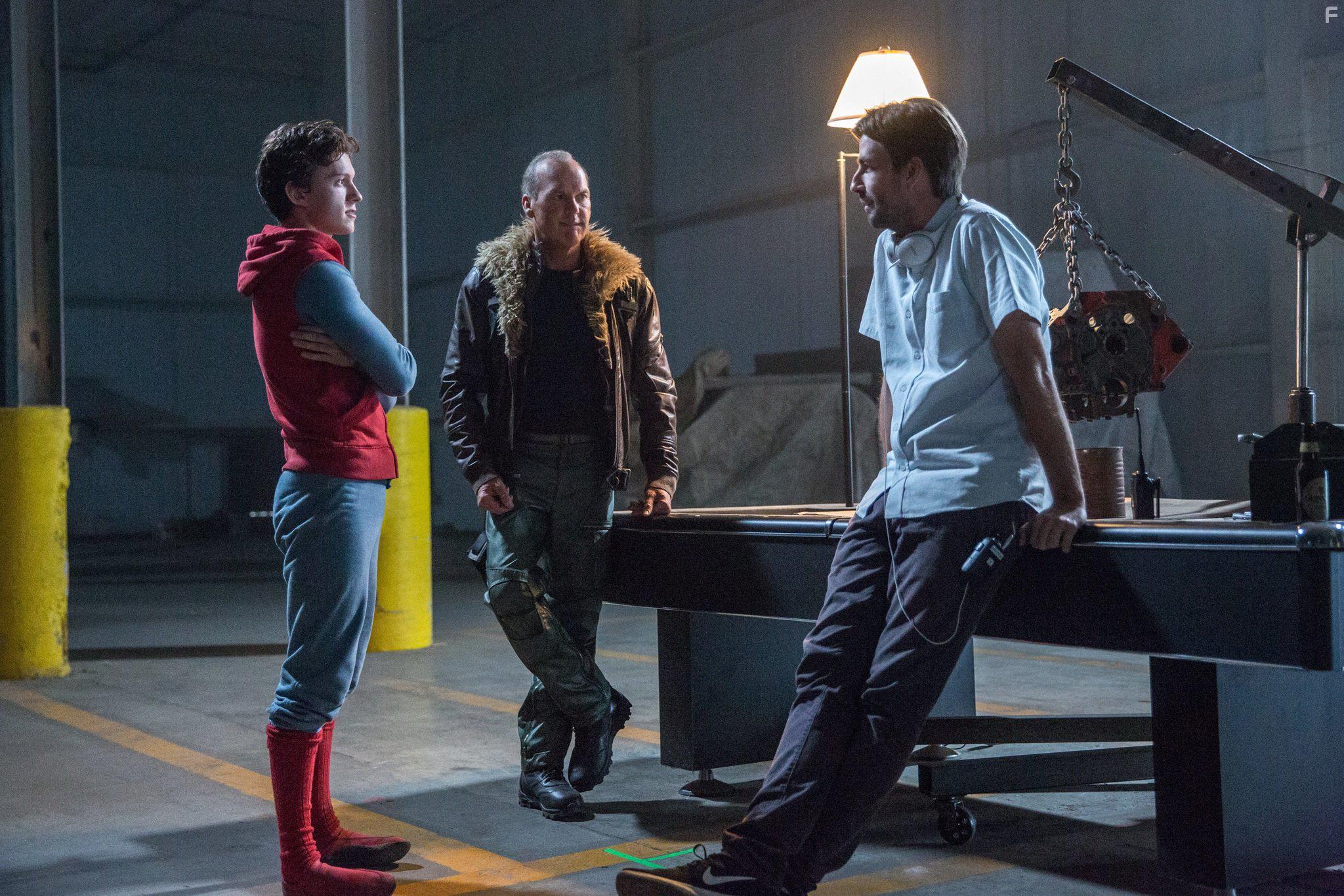 Michael Keaton, Jon Watts, and Tom Holland in Spider-Man: Homecoming (2017)