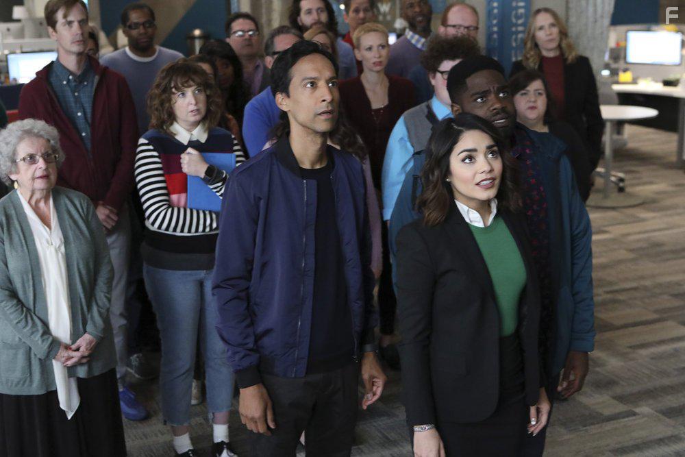 Vanessa Hudgens, Danny Pudi, Ron Funches, and Jennie Pierson in Powerless (2017)
