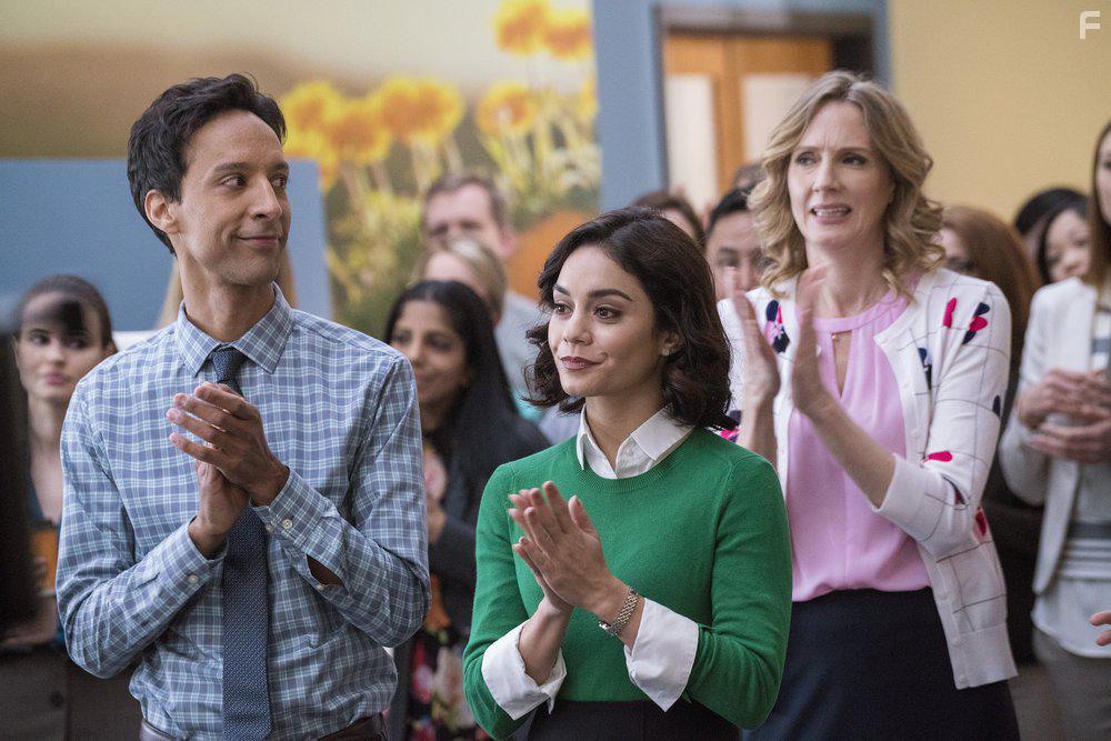 Christina Kirk, Vanessa Hudgens, and Danny Pudi in Powerless (2017)