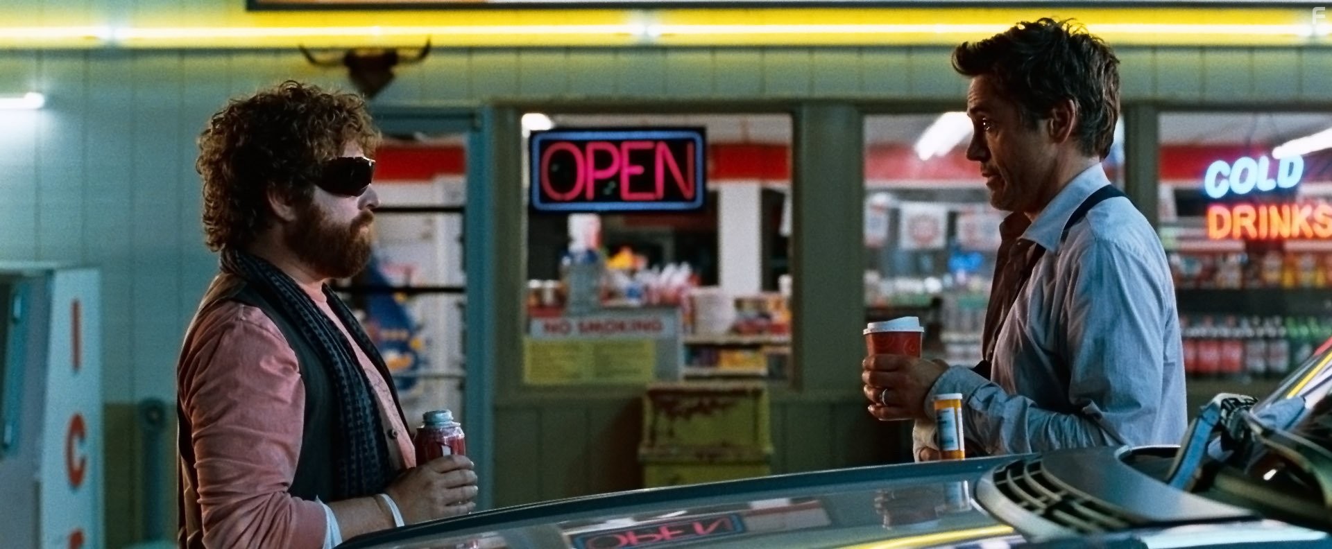 Robert Downey Jr. and Zach Galifianakis in Впритык (2010)