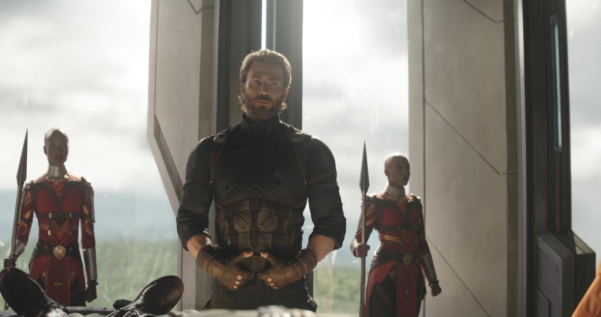 Chris Evans, Florence Kasumba, and Marija Juliette Abney in Avengers: Infinity War (2018)