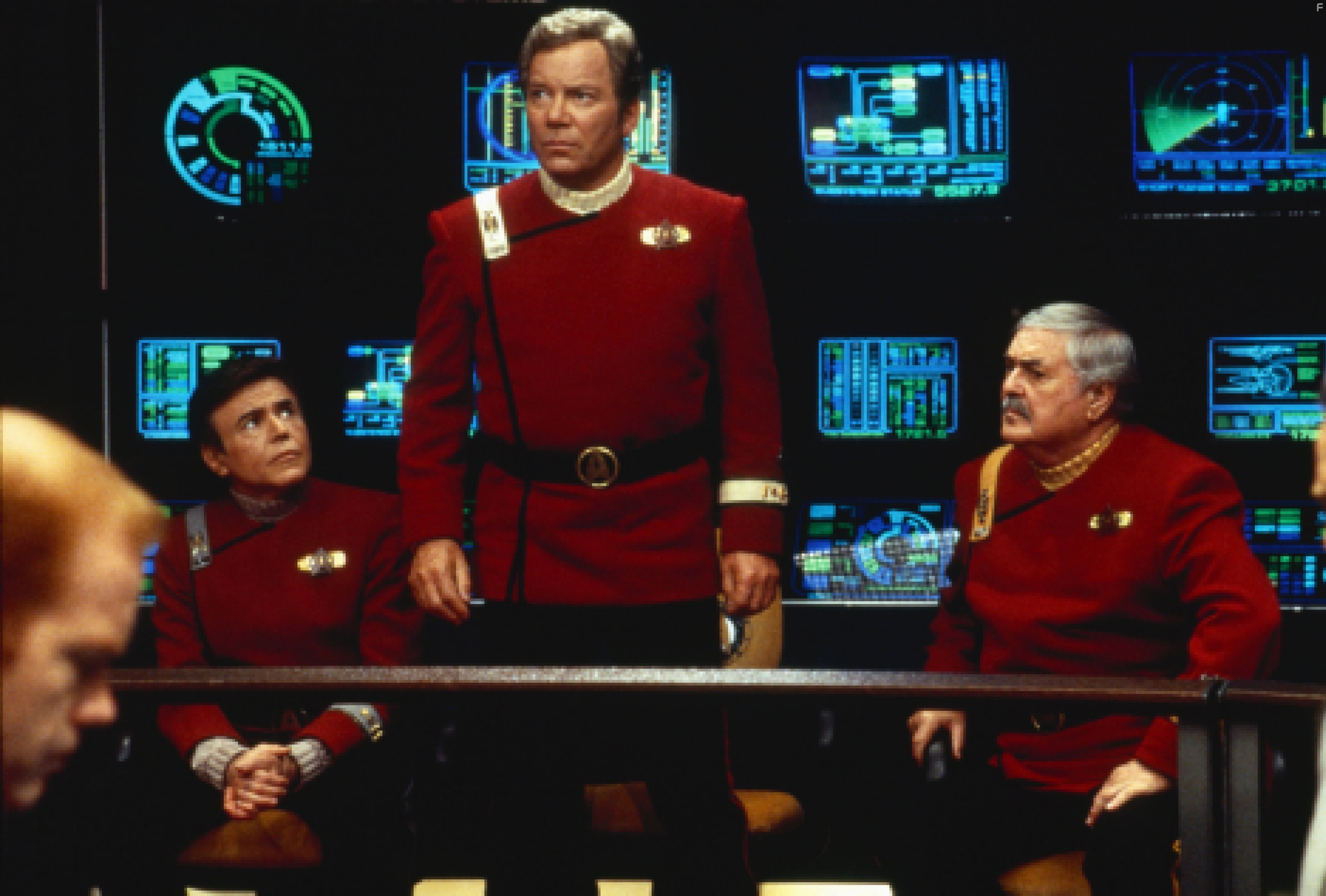 Walter Koenig, William Shatner, James Doohan, and Glenn Morshower in Звездный путь 7: Поколения (1994)