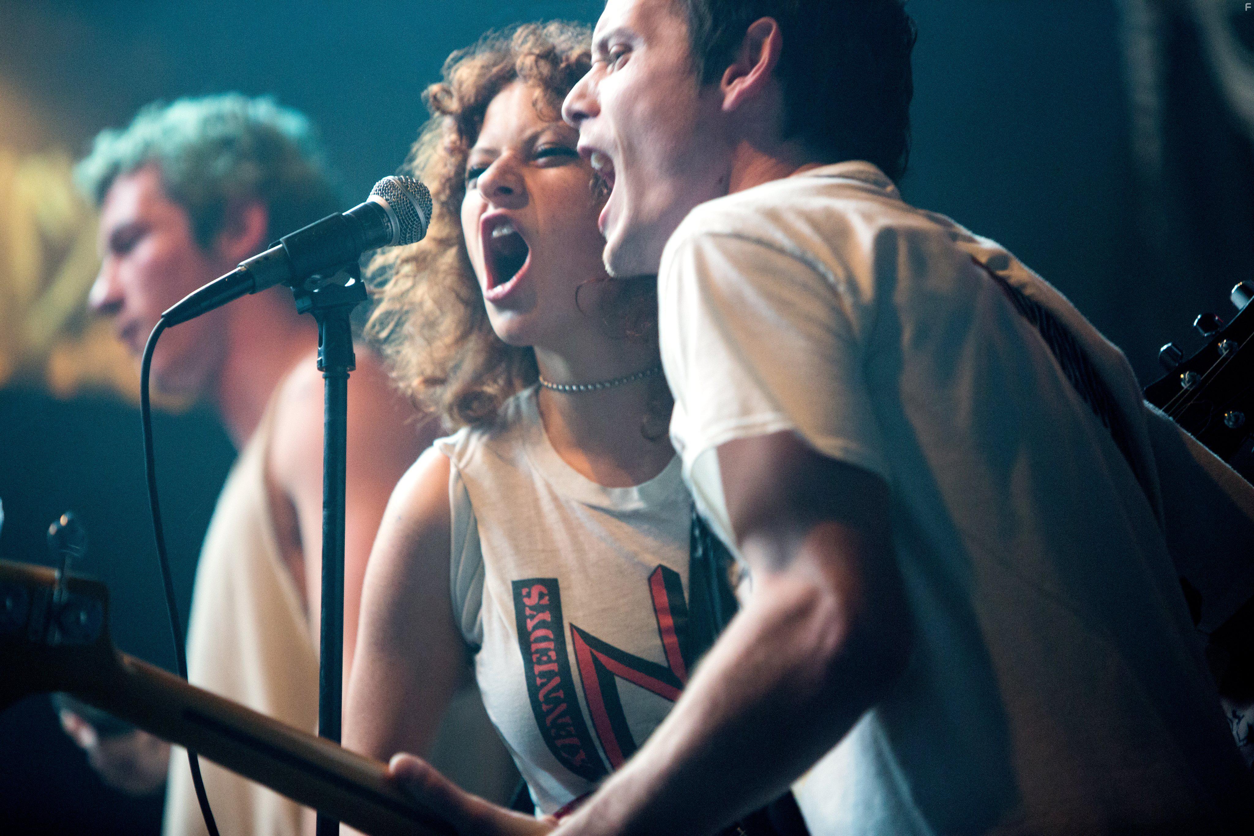 Alia Shawkat, Anton Yelchin, and Callum Turner in Green Room (2015)
