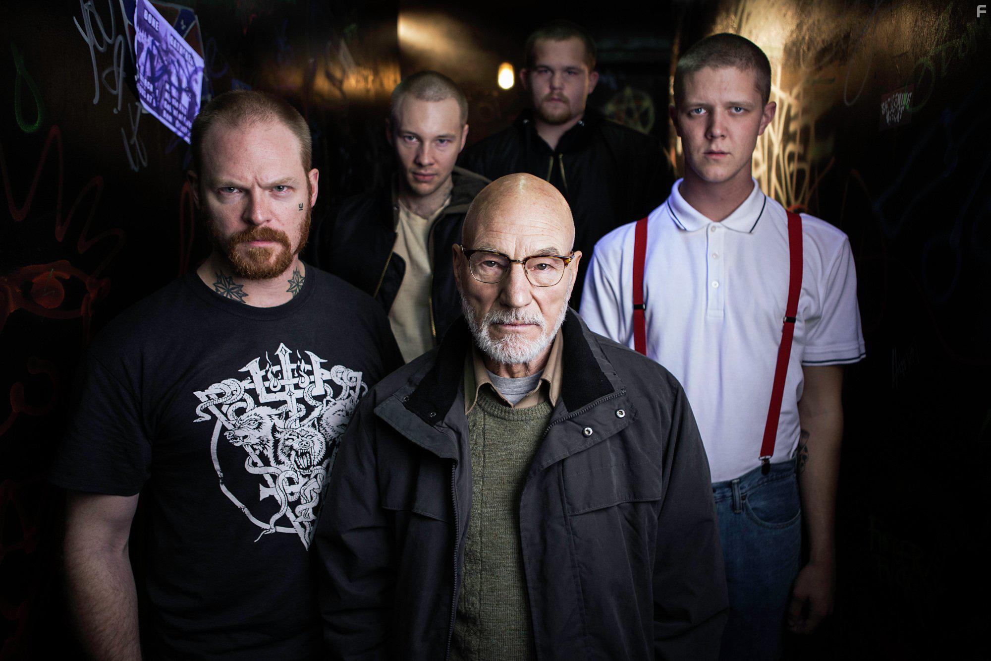 Patrick Stewart, Kai Lennox, Mark Webber, Brent Werzner, Samuel Summer, and Colton Ruscheinsky in Green Room (2015)