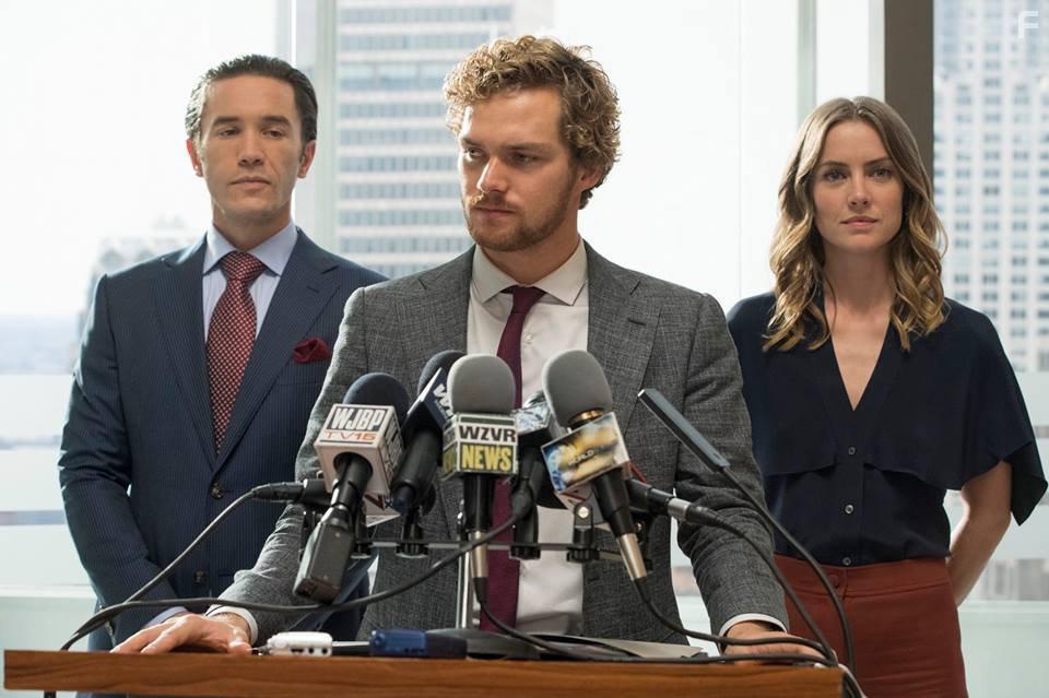 Tom Pelphrey, Jessica Stroup, and Finn Jones in Iron Fist (2017)
