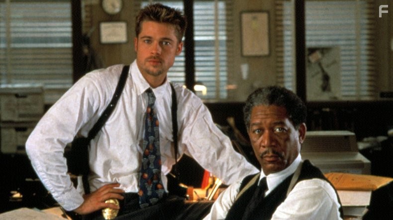 Brad Pitt and Morgan Freeman in Семь (1995)