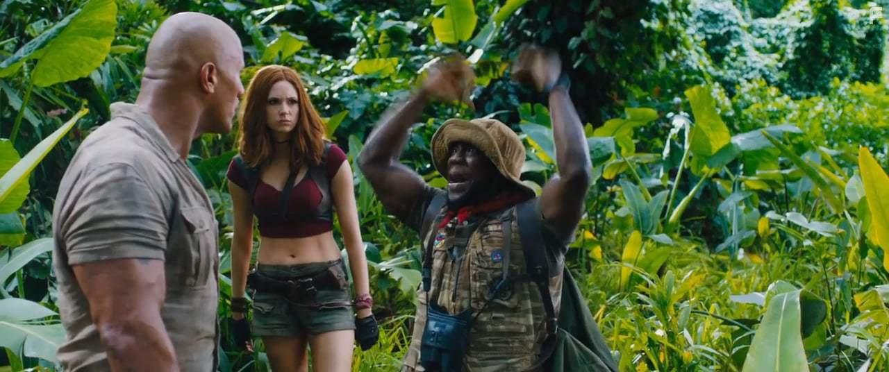 Kevin Hart, Dwayne Johnson, and Karen Gillan in Jumanji: Welcome to the Jungle (2017)