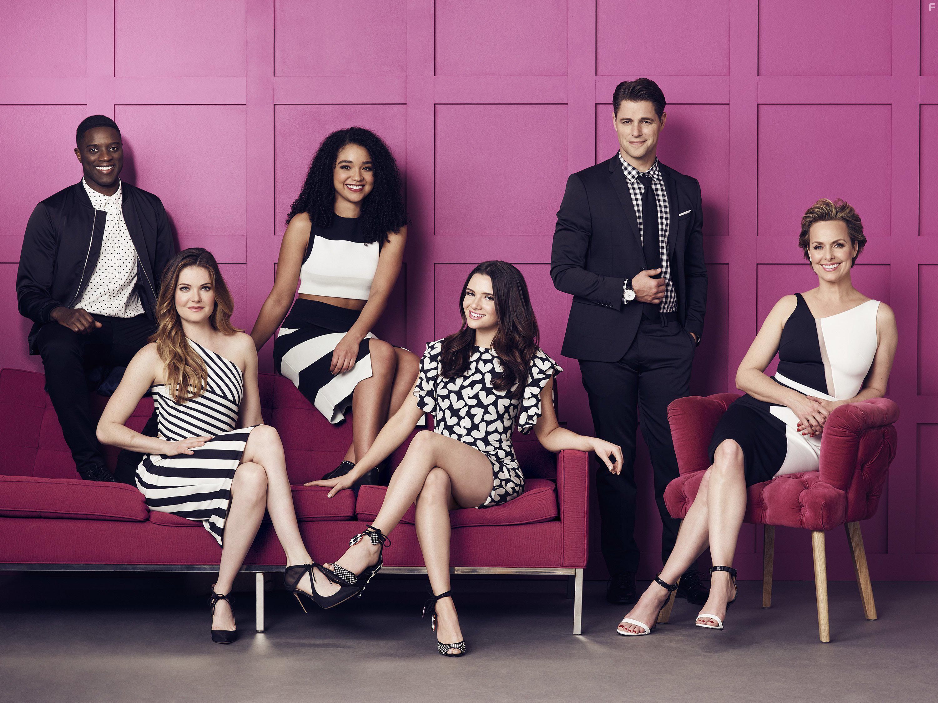 Melora Hardin, Sam Page, Matt Ward, Aisha Dee, Meghann Fahy, and Katie Stevens in The Bold Type (2017)