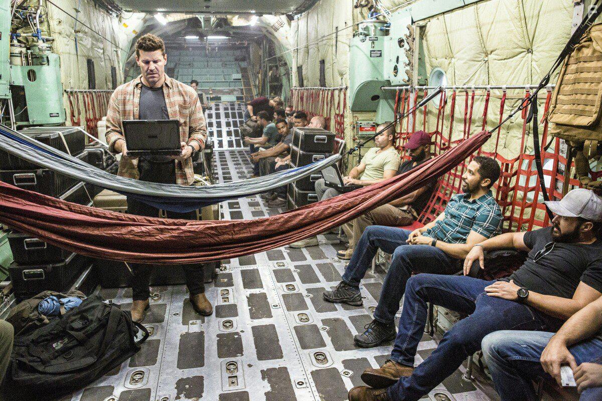 David Boreanaz, Neil Brown Jr., and A.J. Buckley in SEAL Team (2017)