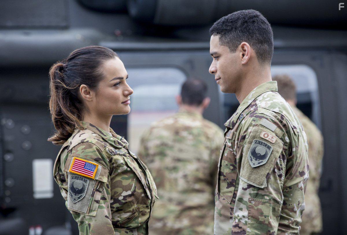 Charlie Barnett and Christina Ochoa in Valor (2017)