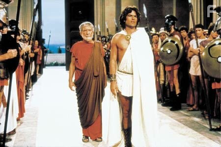 Harry Hamlin and Burgess Meredith in Битва Титанов (1981)