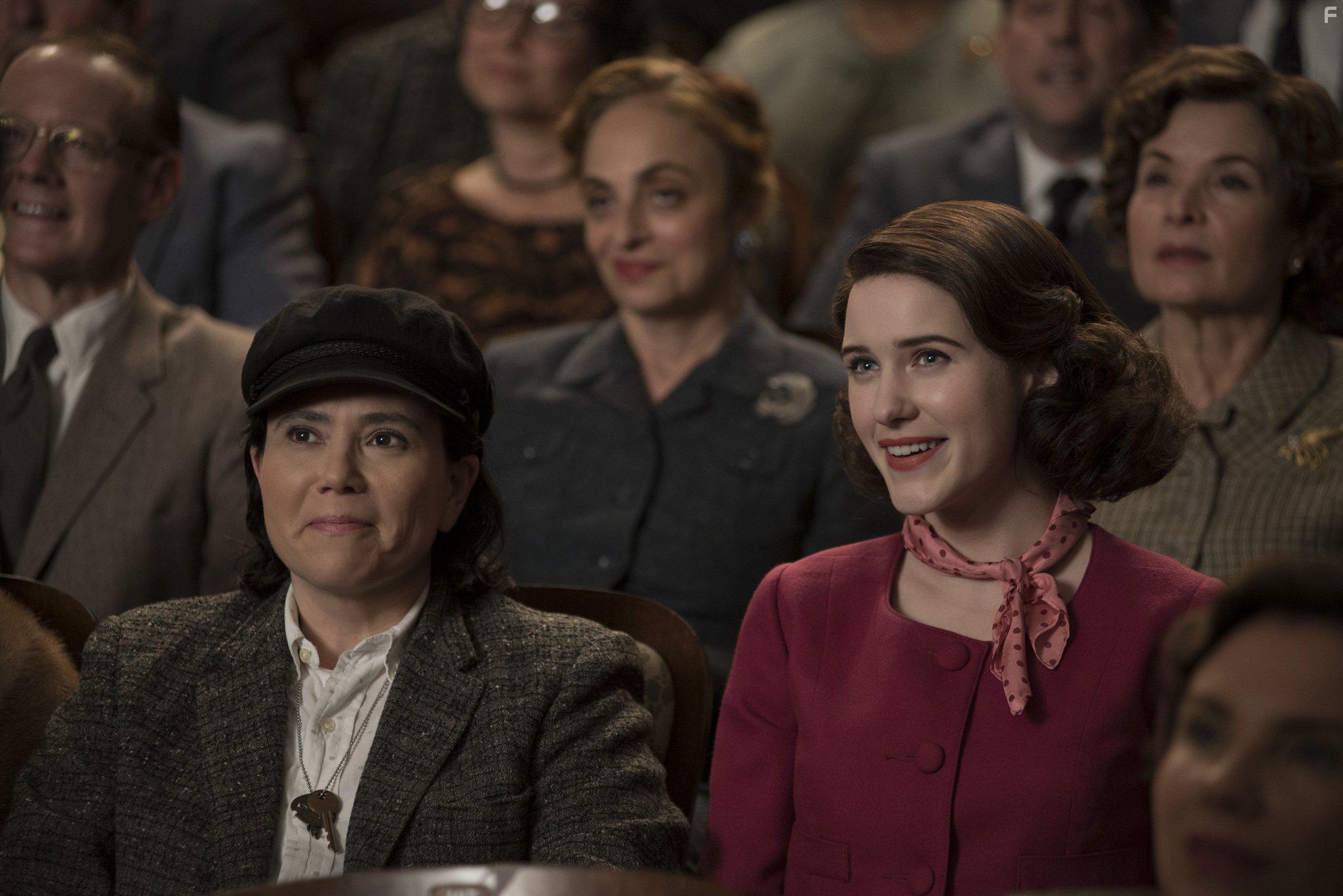 Alex Borstein and Rachel Brosnahan in The Marvelous Mrs. Maisel (2017)