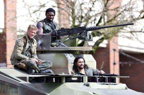 Boyd Holbrook, Augusto Aguilera, and Trevante Rhodes in The Predator (2018)