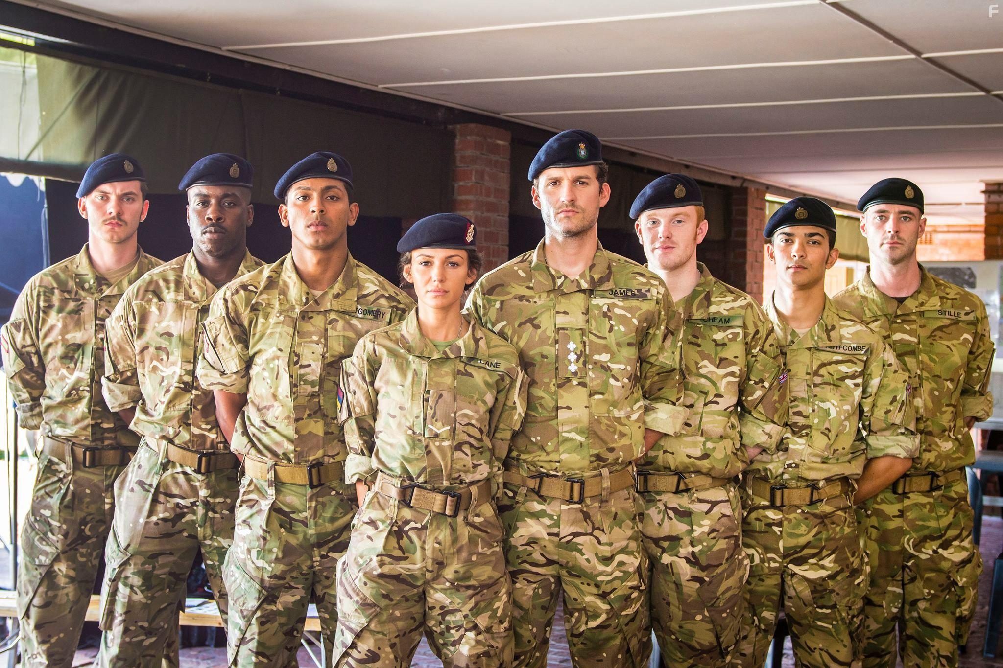 Sean Ward, Rolan Bell, Michelle Keegan, Ben Aldridge, Sean Sagar, Nick Preston, Lawrence Walker, and Simon Lennon in Our Girl (2014)