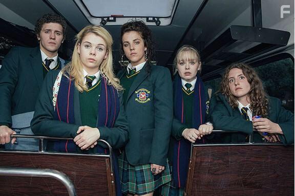 Nicola Coughlan, Dylan Llewellyn, Louisa Harland, Jamie-Lee O'Donnell, and Saoirse-Monica Jackson in Derry Girls (2017)