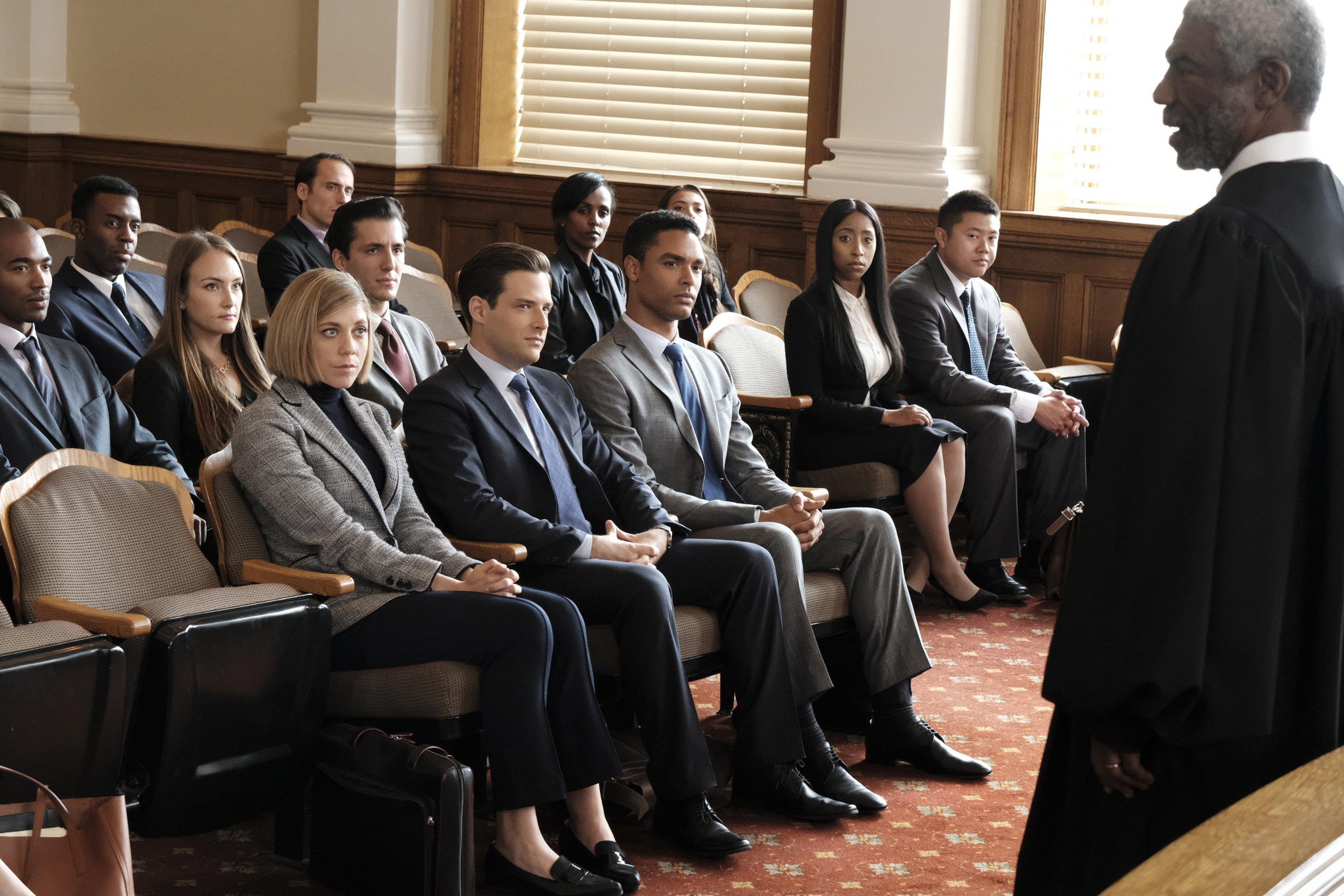 Vondie Curtis-Hall, Reg-Jean Page, Ben Rappaport, and Susannah Flood in For the People (2018)