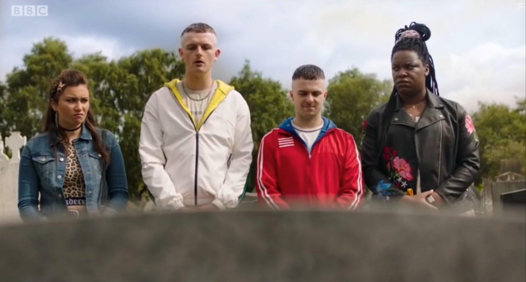 Chris Walley, Alex Murphy, Jennifer Barry, and Demi Isaac Oviawe in The Young Offenders (2018)
