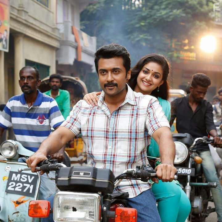 Suriya and Keerthi Suresh in Thaanaa Serndha Koottam (2018)
