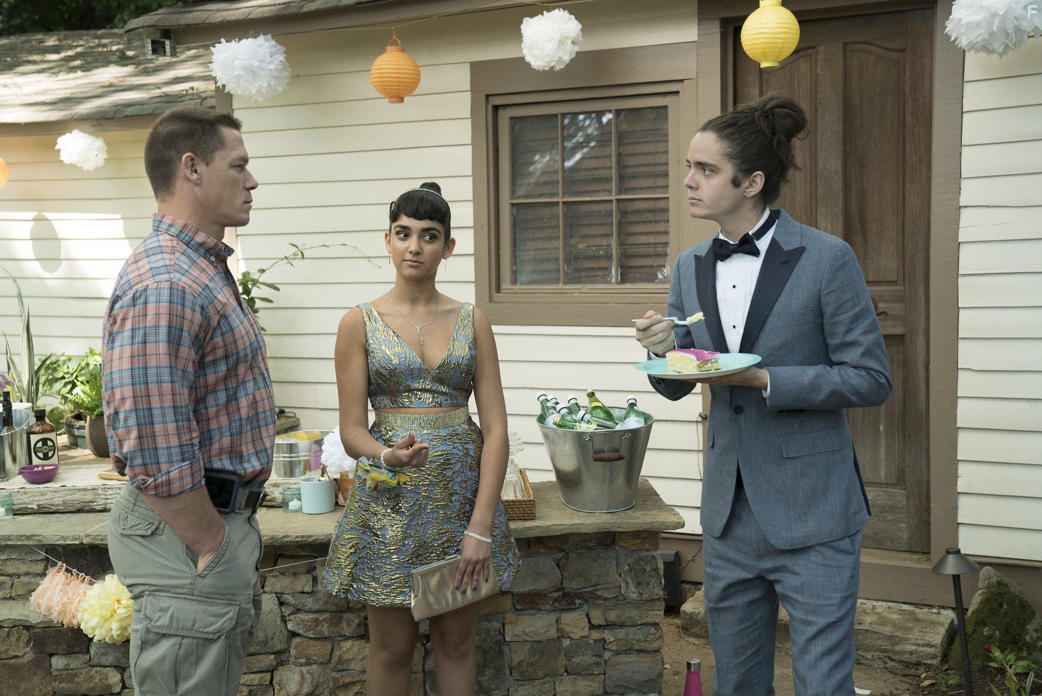Miles Robbins, John Cena, and Geraldine Viswanathan in Blockers (2018)
