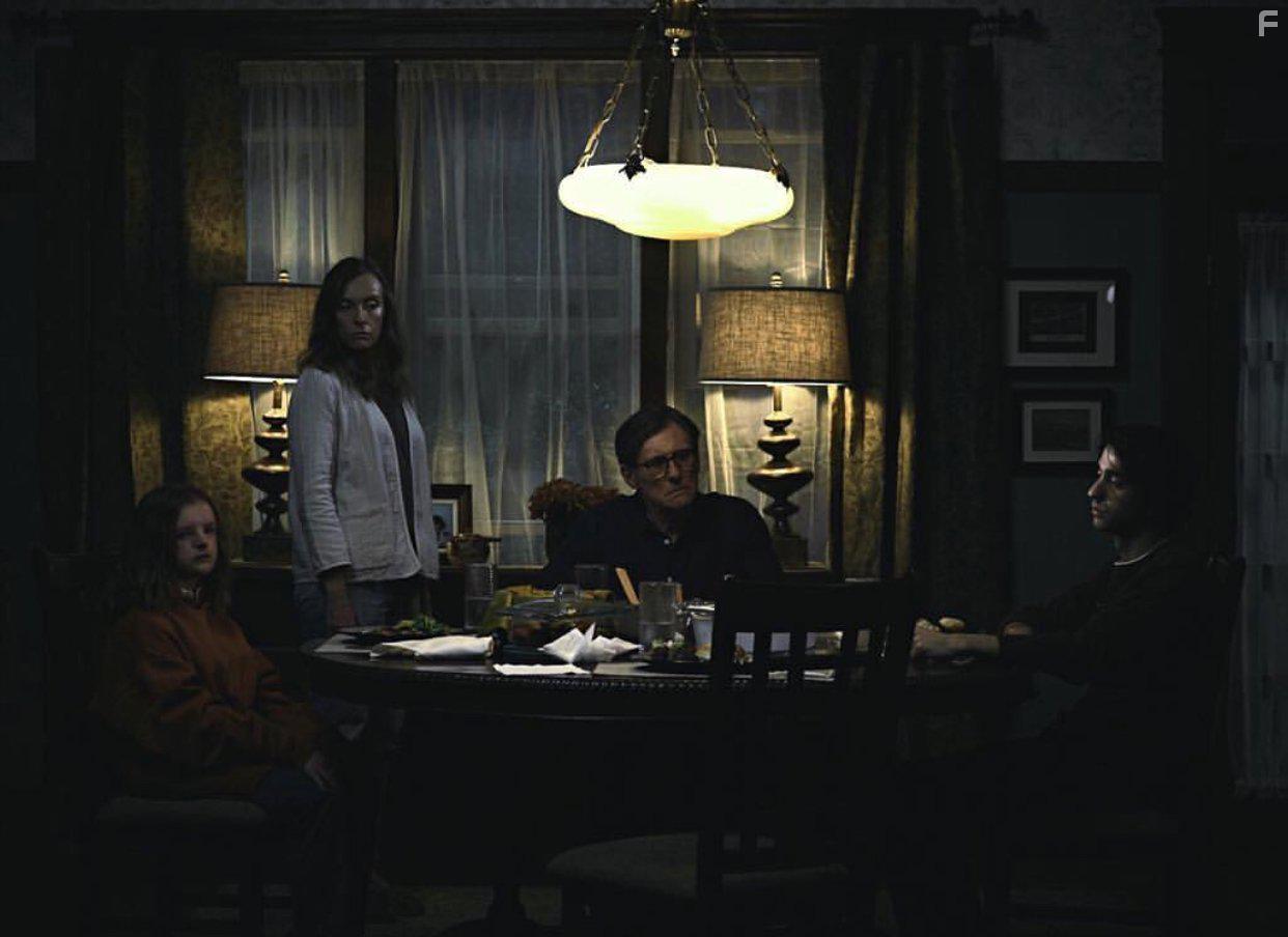 Gabriel Byrne, Toni Collette, Alex Wolff, and Milly Shapiro in Hereditary (2018)