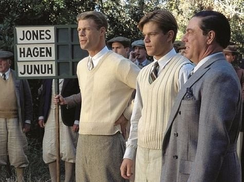 Rannulph stands with golf greats Bobby Jones and Walter Hagen