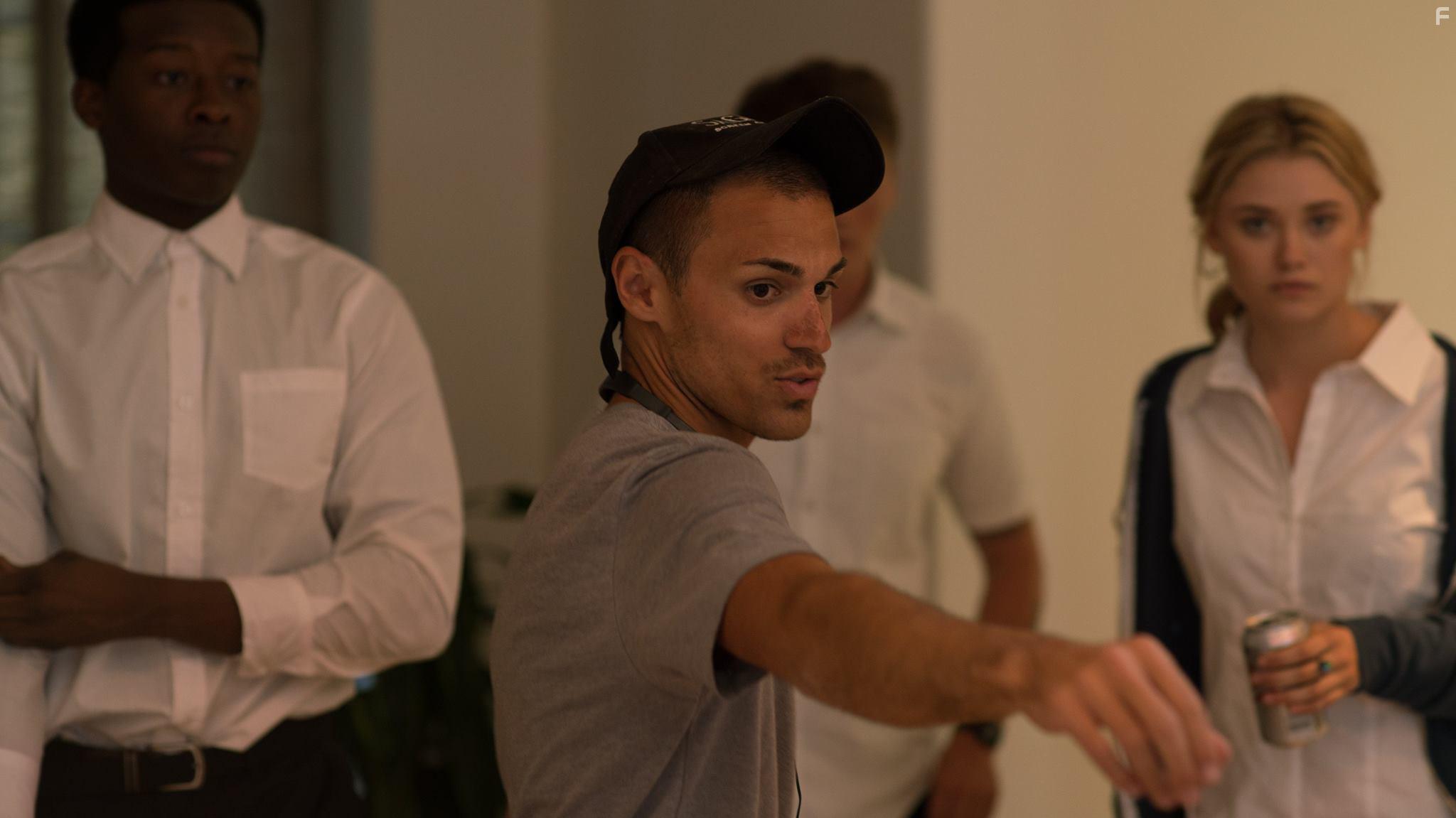 Writer/Director Chris von Hoffmann and cast on set of feature film, "Monster Party."