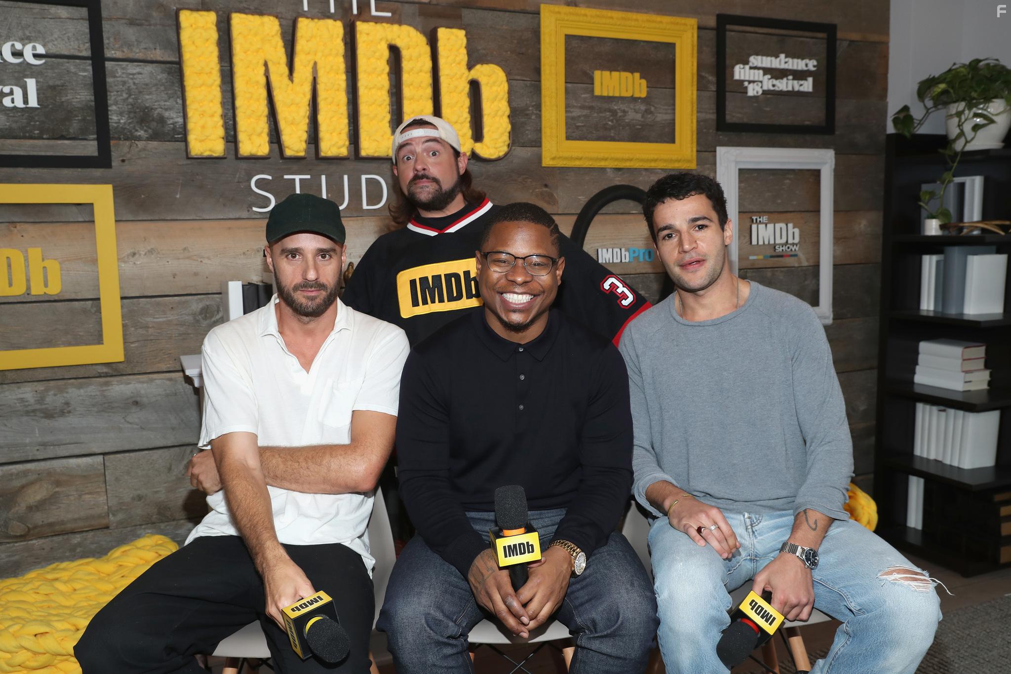 Kevin Smith, Sebastin Silva, Christopher Abbott, and Jason Mitchell at an event for Tyrel (2018)