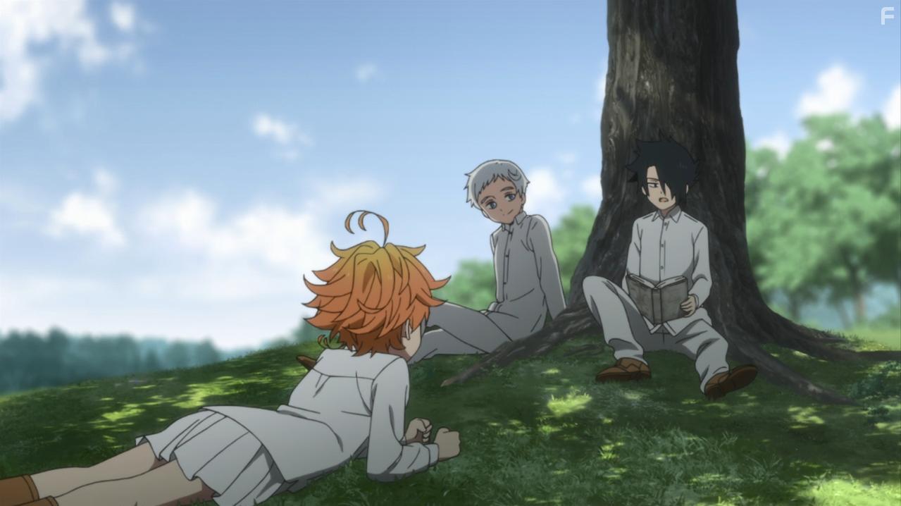 Mariya Ise, Sumire Morohoshi, and Maaya Uchida in Yakusoku no Neverland (2019)
