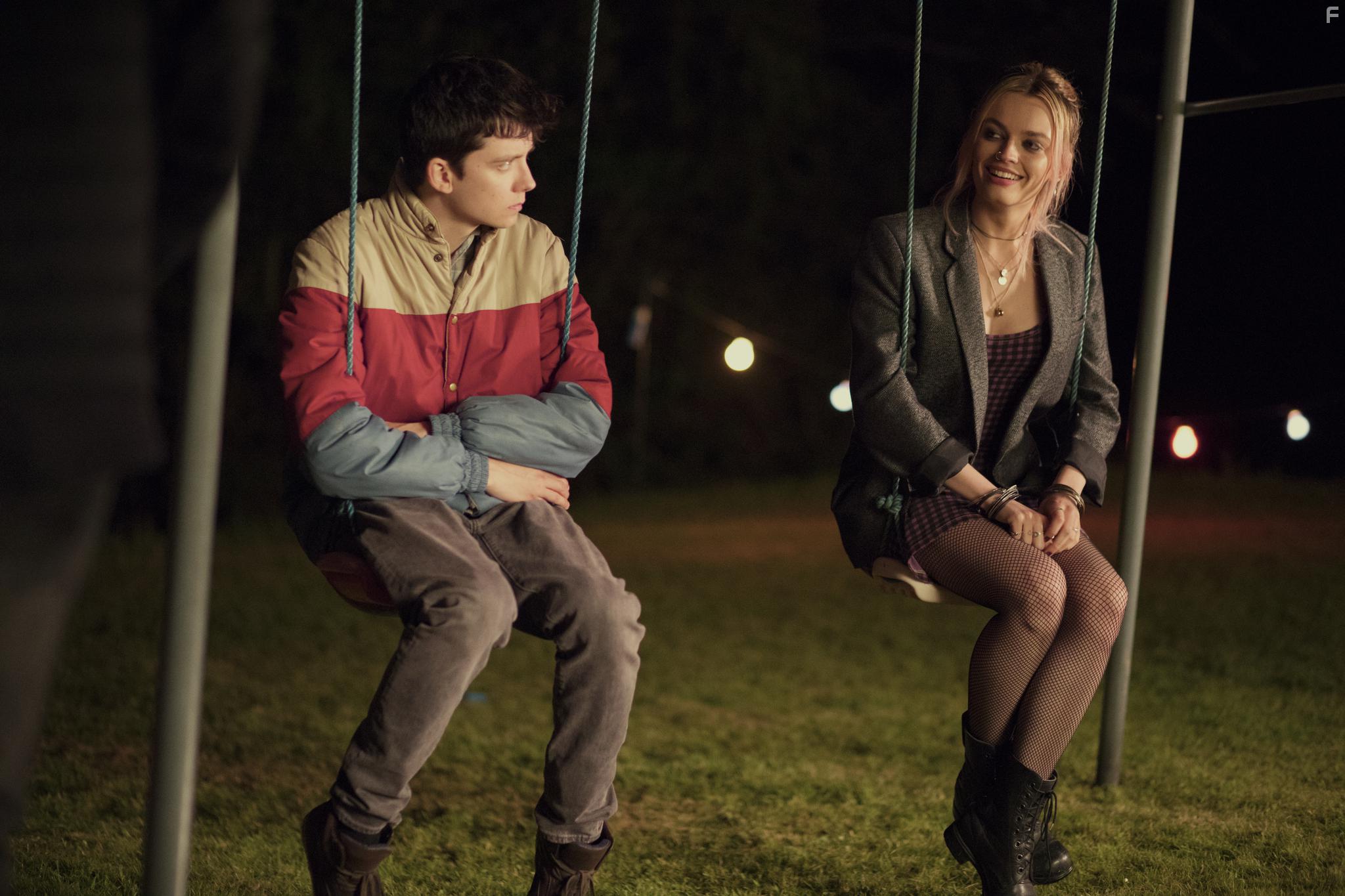 Asa Butterfield and Emma Mackey in Sex Education (2019)