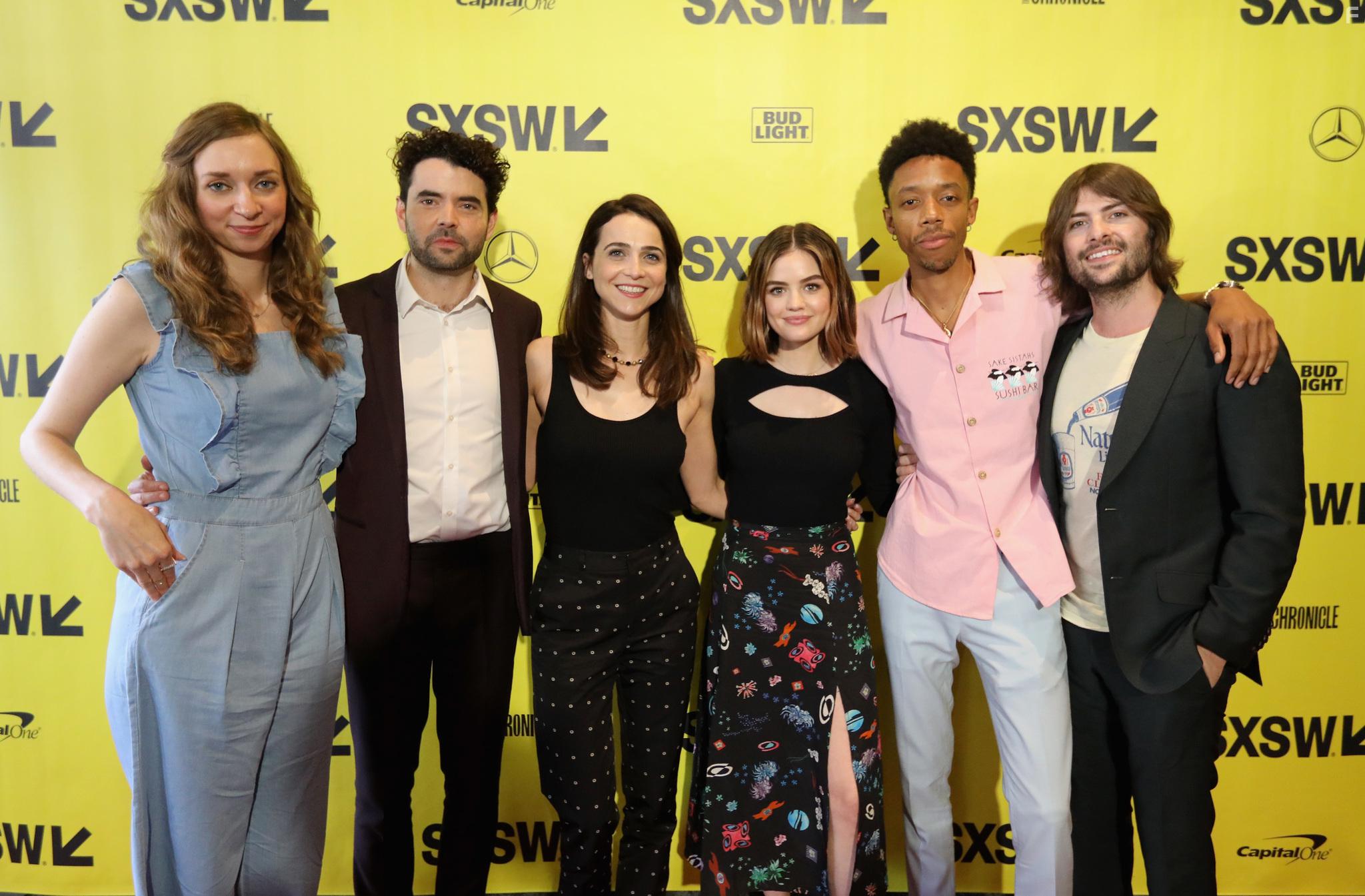 Nicholas Rutherford, Robert Schwartzman, Lucy Hale, Lauren Lapkus, Maya Kazan, and Darrell Britt-Gibson at an event for The Unicorn (2018)