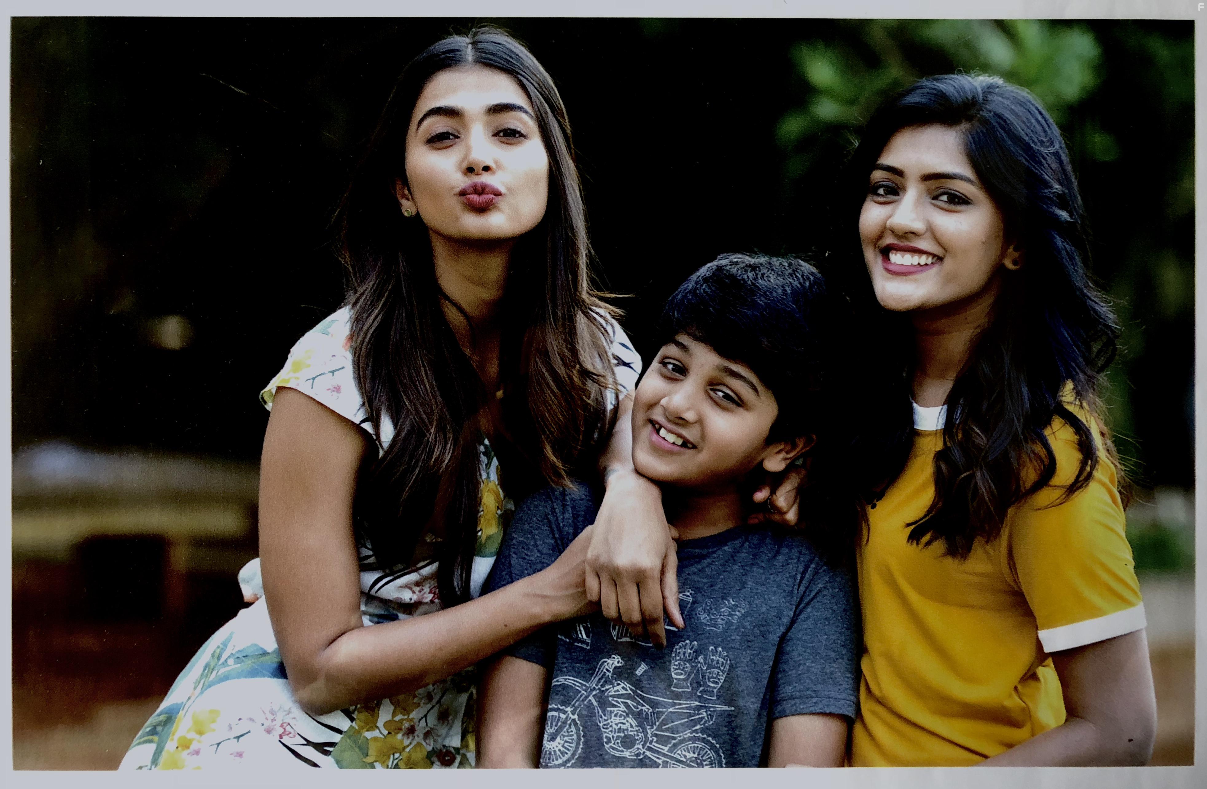 Charan Ram, Pooja Hegde, and Eesha Rebba in Aravindha Sametha Veera Raghava (2018)