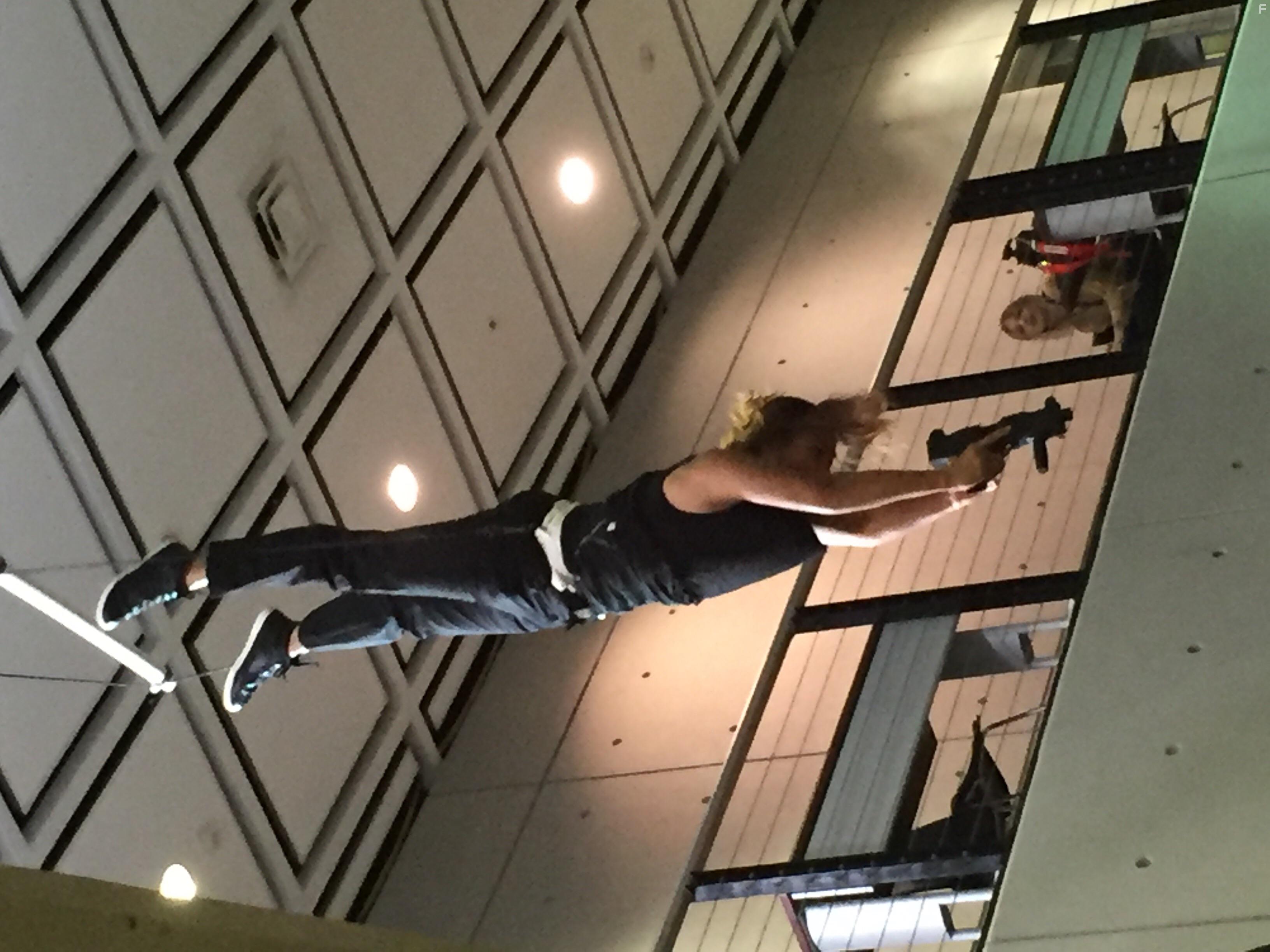 On set of the action film "atone" as Laura Bishop