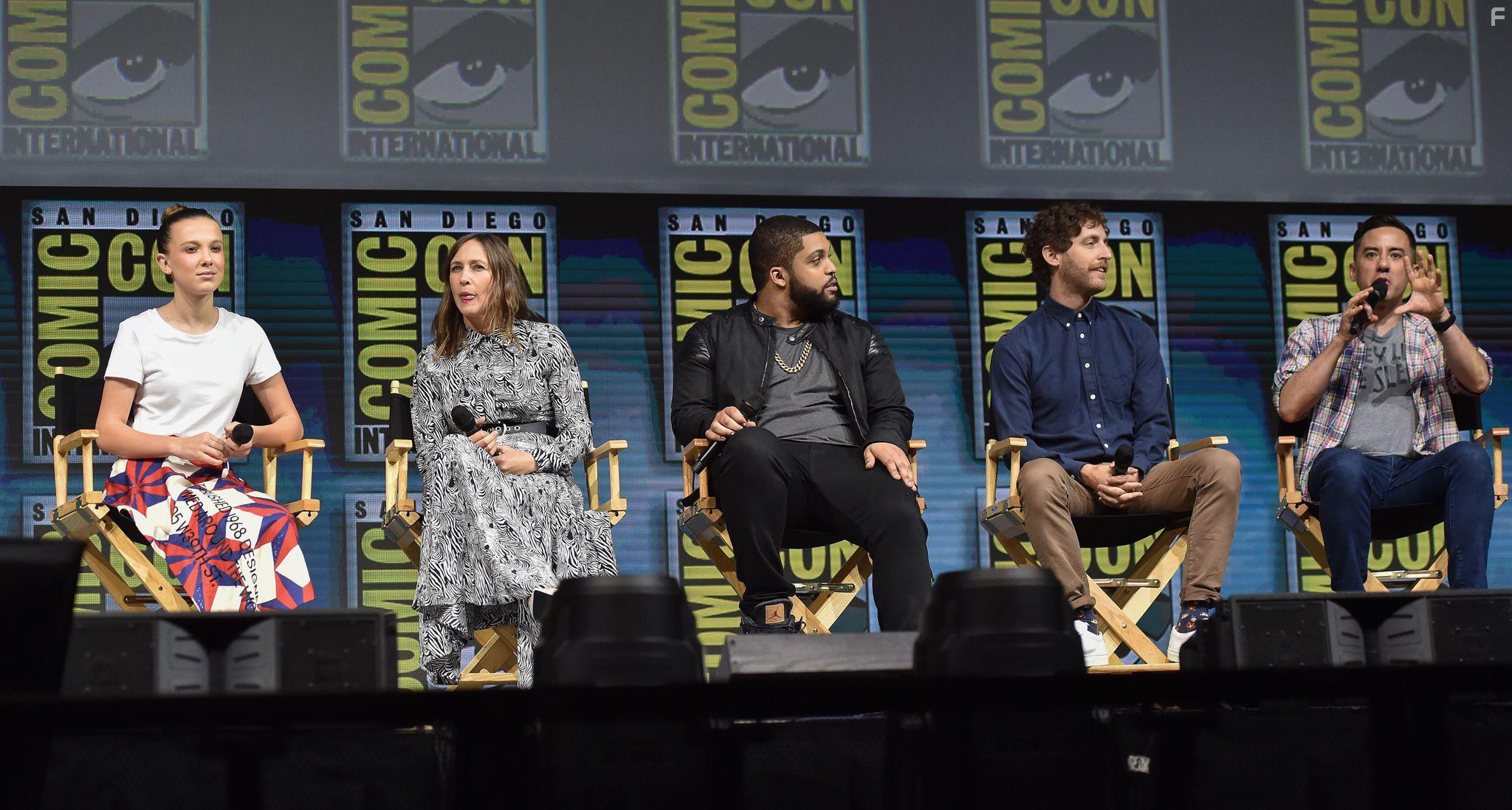 Vera Farmiga, Michael Dougherty, Thomas Middleditch, Millie Bobby Brown, and O'Shea Jackson Jr. at an event for Godzilla: King of the Monsters (2019)