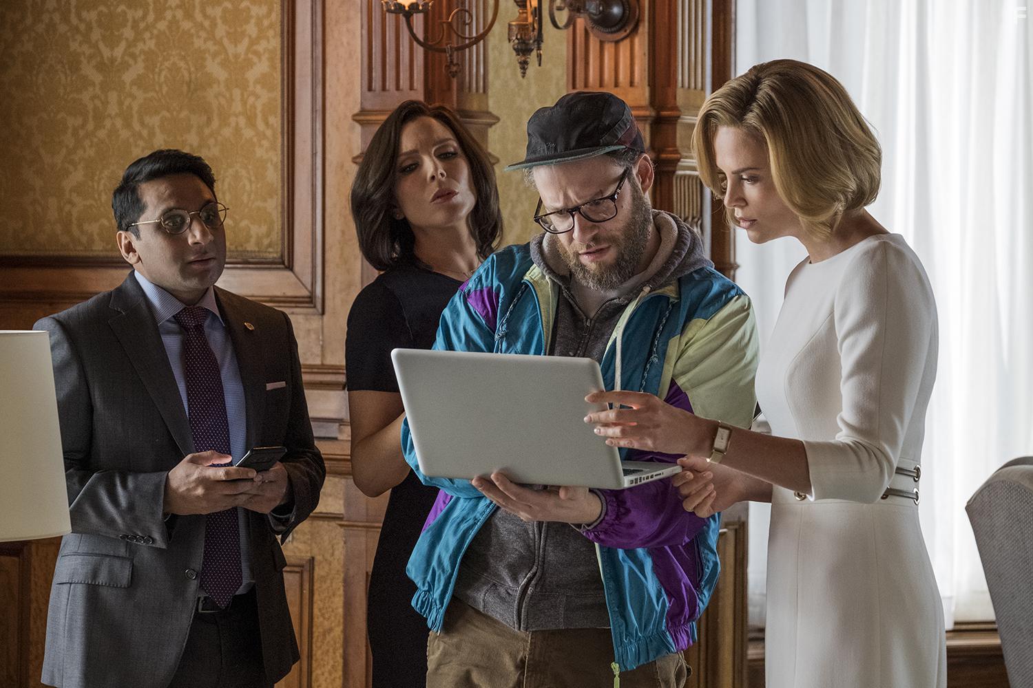 Charlize Theron, Seth Rogen, June Diane Raphael, and Ravi Patel in Long Shot (2019)