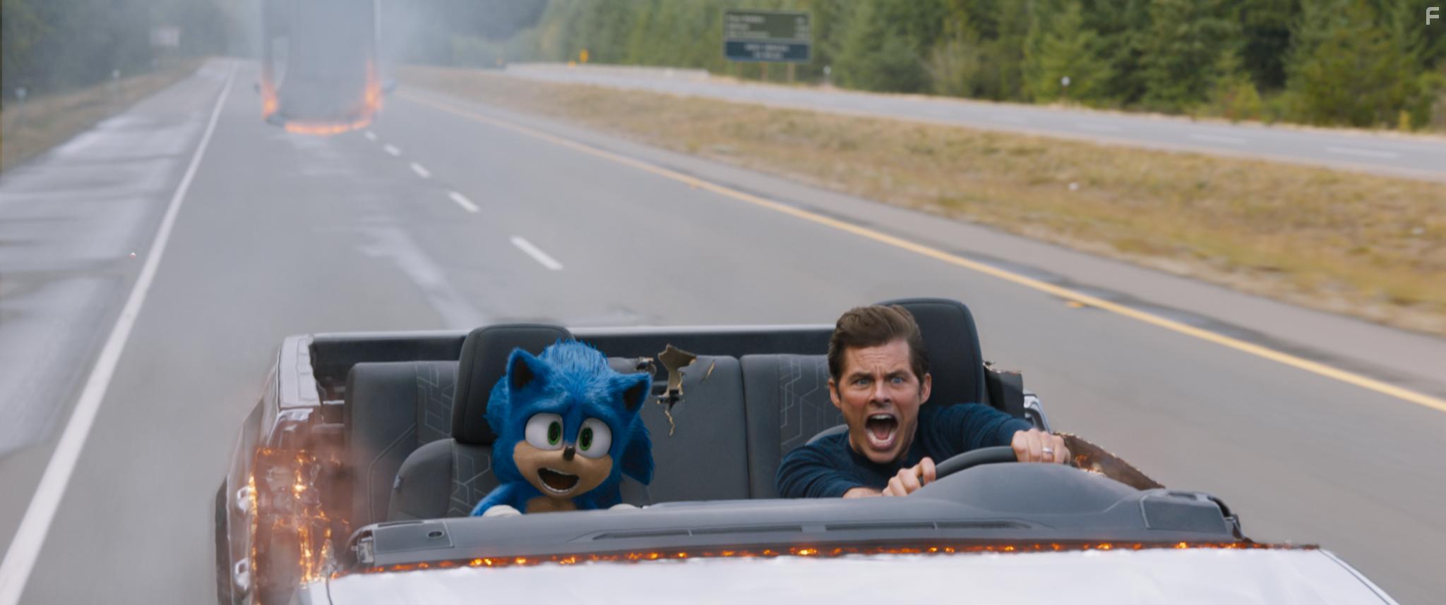 James Marsden and Ben Schwartz in Sonic the Hedgehog (2020)
