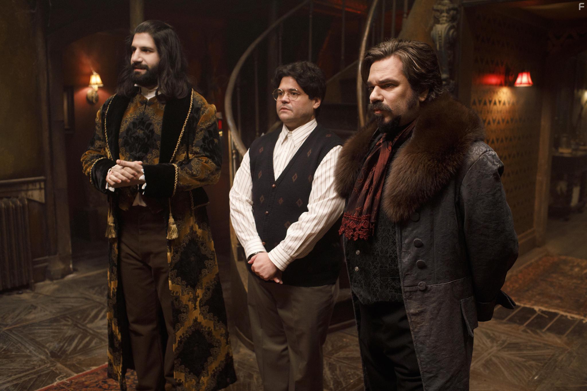 Kayvan Novak, Matt Berry, and Harvey Guilln in What We Do in the Shadows (2019)