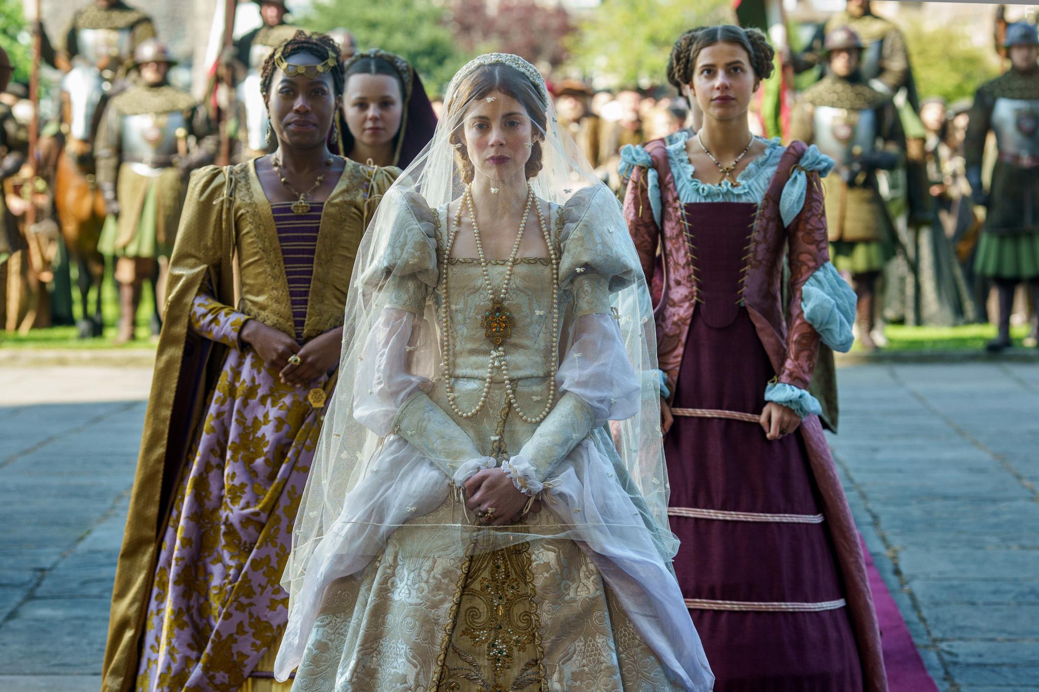 Nadia Parkes, Charlotte Hope, and Stephanie Levi-John in The Spanish Princess (2019)