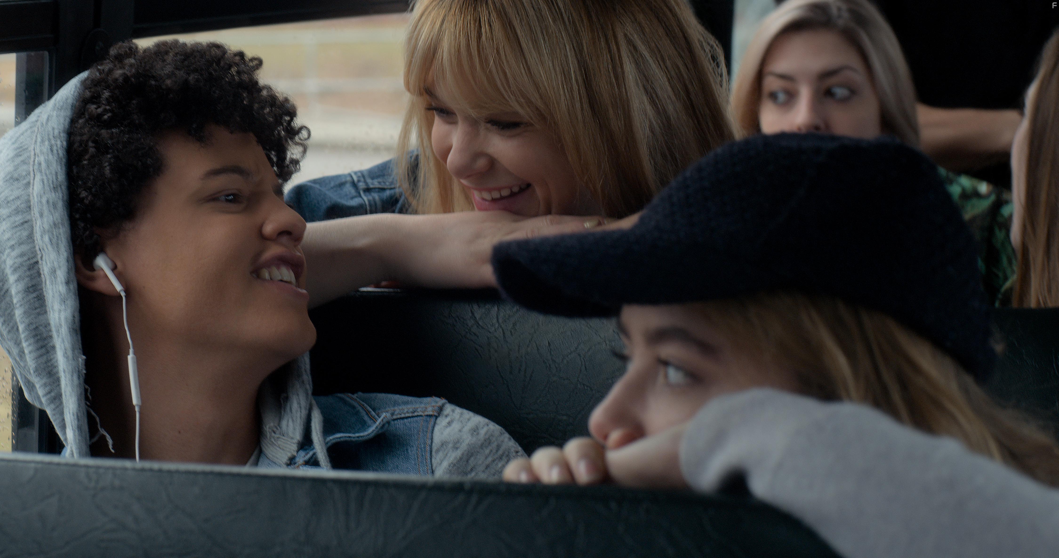 Kathryn Newton, Jacques Colimon, and Rachel Keller in The Society (2019)