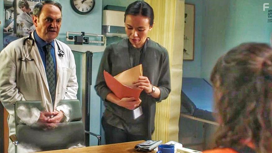 Charlotte Ritchie, Paul Cawley, and Angela Yeoh in Ghosts (2019)