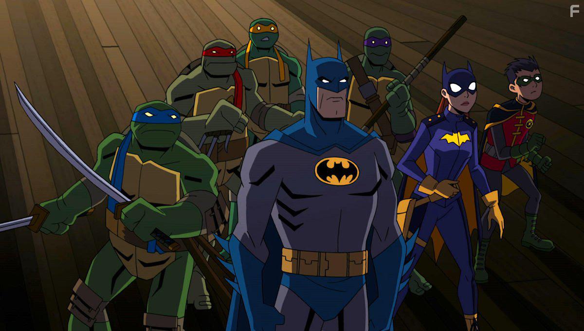 Eric Bauza, Troy Baker, Ben Giroux, Darren Criss, Baron Vaughn, Kyle Mooney, and Rachel Bloom in Batman vs. Teenage Mutant Ninja Turtles (2019)