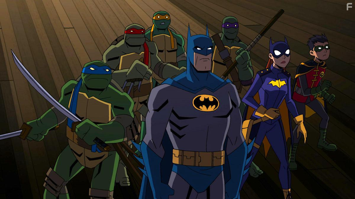 Eric Bauza, Troy Baker, Ben Giroux, Darren Criss, Baron Vaughn, Kyle Mooney, and Rachel Bloom in Batman vs. Teenage Mutant Ninja Turtles (2019)